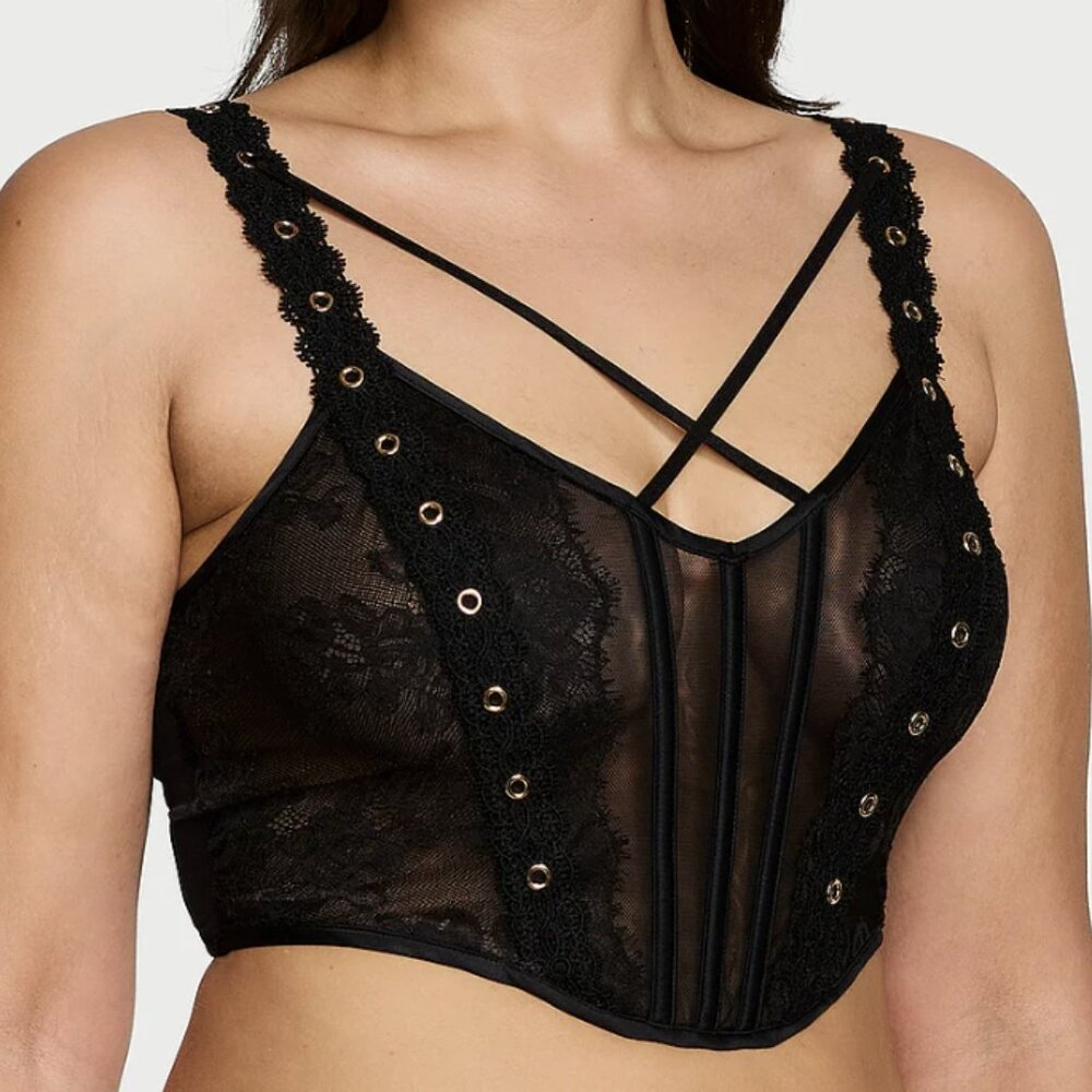 Very Sexy Rose Lace & Grommet Strappy Corset Top SIZE S - M